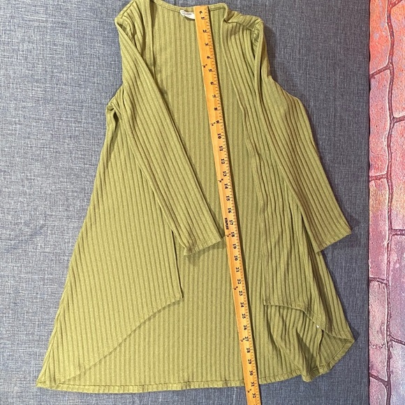 Beautees Women’s Small Olive Green Ribbed Knit Open Front Cardigan 3/4 Sleeve - Picture 4 of 7